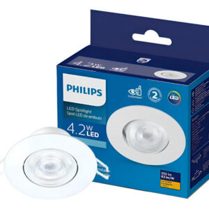 Spot Led Redondo Embutir 4,2w Ip20 Bivolt Cor Quente Philips Branco