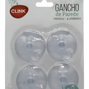 Kit 4 Ganchos Plástico Suporte De Parede C/ Ventosa Clink Tr
